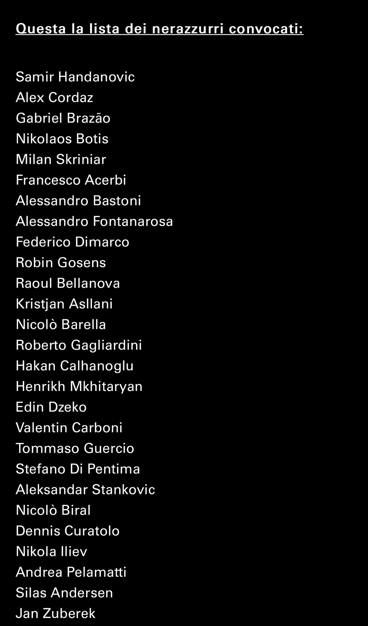 Inter La Lista Dei Convocati Per Il Ritiro A Malta Inter News 24